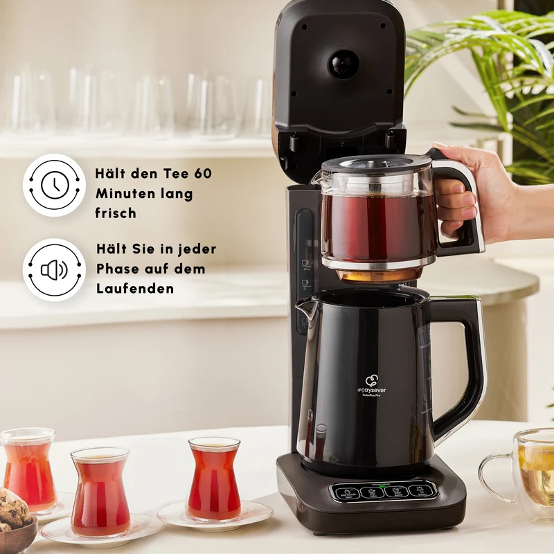 Karaca Caysever Robotea Pro 4 in 1 sprechender automatischer Teekocher Wasserkocher und Filterkaffeemaschine 2500W Chrome