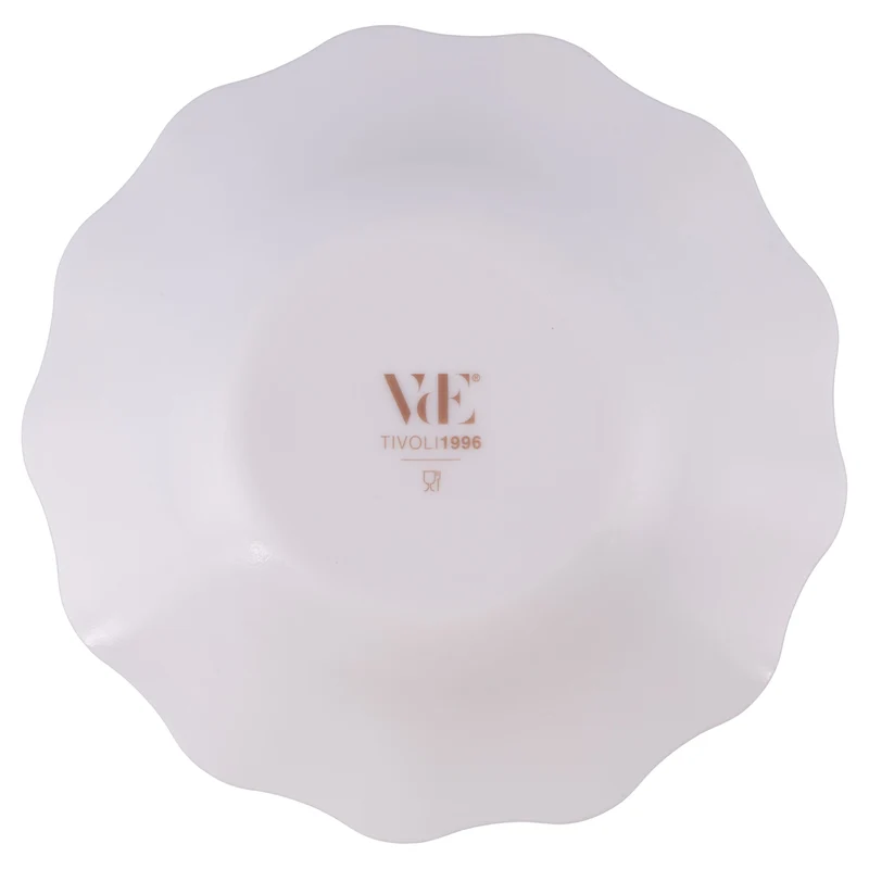 Villa d'Este Home Geschirrset Scallop Weiß Opalglas 18-teilig / 6 Personen - 6 Speiseteller, 6 Frühstücksteller und 6 Suppenteller