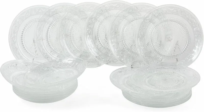 Villa d'Este Home Geschirrset Imperial Glas 18-teilig / 6 Personen - 6 Speiseteller, 6 Frühstücksteller und 6 Suppenteller