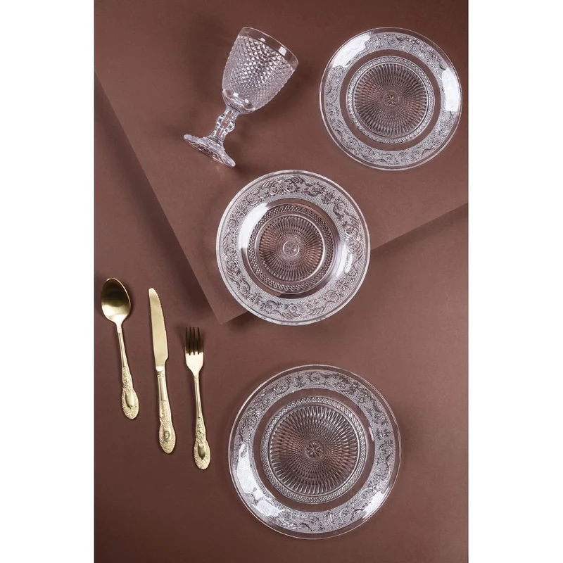 Villa d'Este Home Geschirrset Imperial Glas 18-teilig / 6 Personen - 6 Speiseteller, 6 Frühstücksteller und 6 Suppenteller