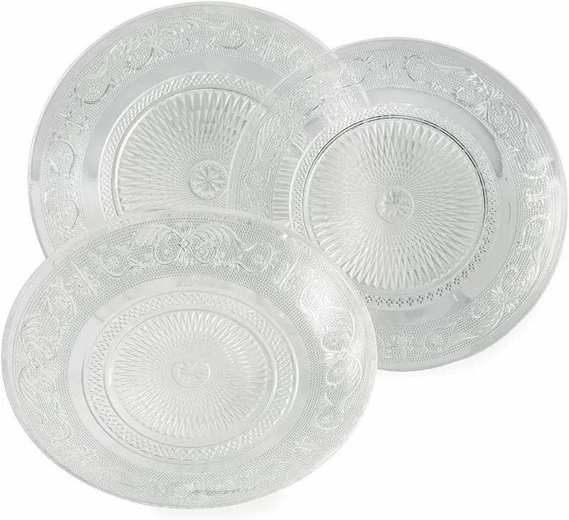 Villa d'Este Home Geschirrset Imperial Glas 18-teilig / 6 Personen - 6 Speiseteller, 6 Frühstücksteller und 6 Suppenteller