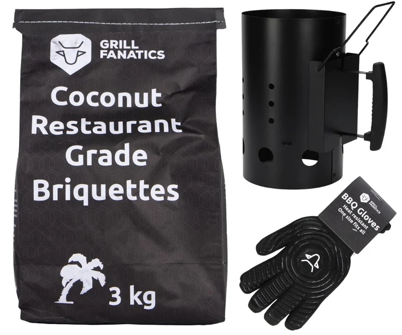 Cookinglife Brikettenstarter BBQ Starter Set - Mit 3kg Kokosbriketten & Handschuhen