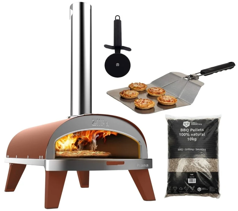 Cookinglife Pizzaofen Startset Holzgefeuert - Mit 10 kg Eichenpellets, Pizzaschaufel & Pizzaschneider
