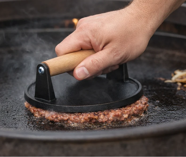 Cookinglife Hamburger Set / Smashburger Set - Gusseisen Smashpresse, Extra Presse & BBQ Spatel
