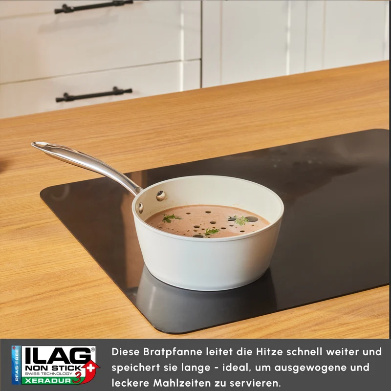 Karaca Swiss Crystal Almond Cream Stielkasserolle mit Edelstahlgriff 18 cm