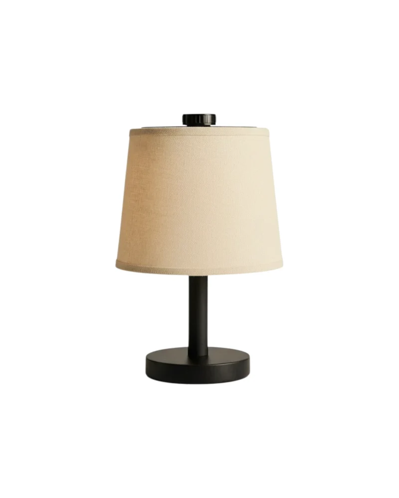 Schwarze Wiederaufladbare Holzlampe Rover | Kabellos, Dimmbare & Leinenmischung