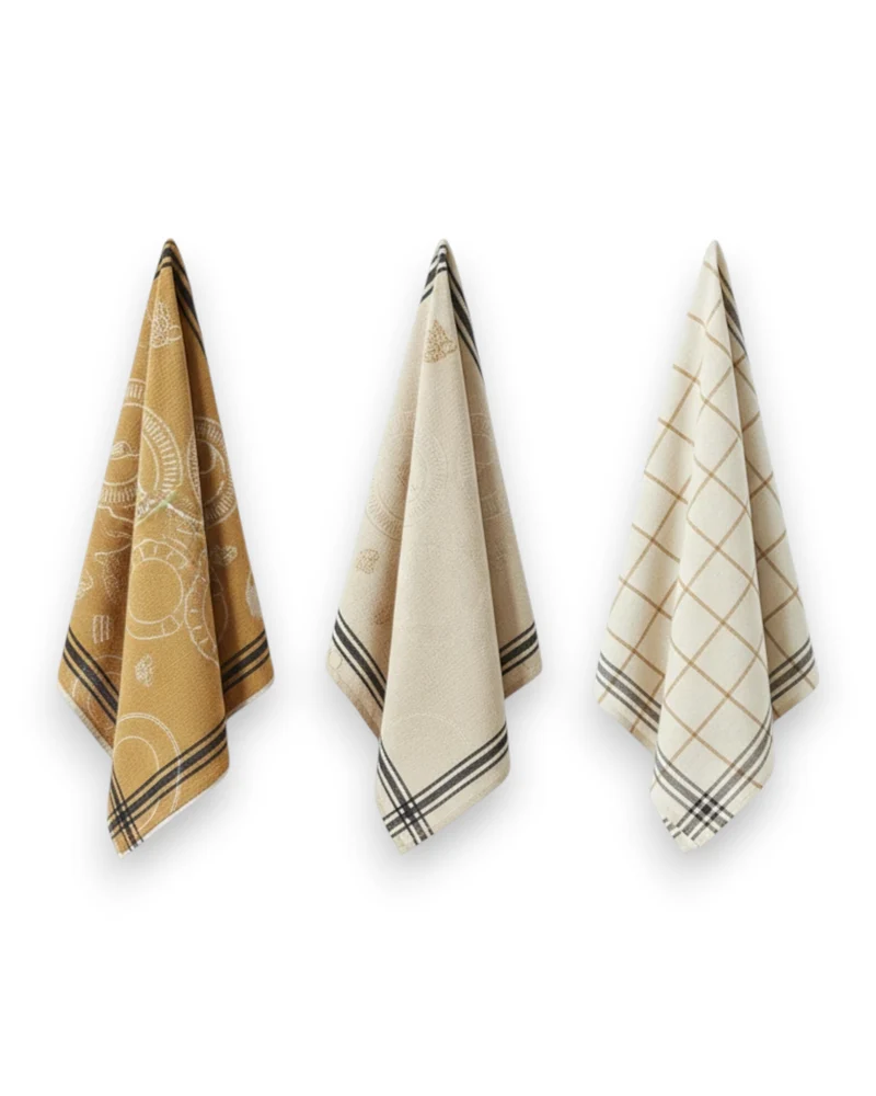Le trio A table naturel - Geschirrtuch Set aus Leinen und Baumwolle: 50 x 70 cm