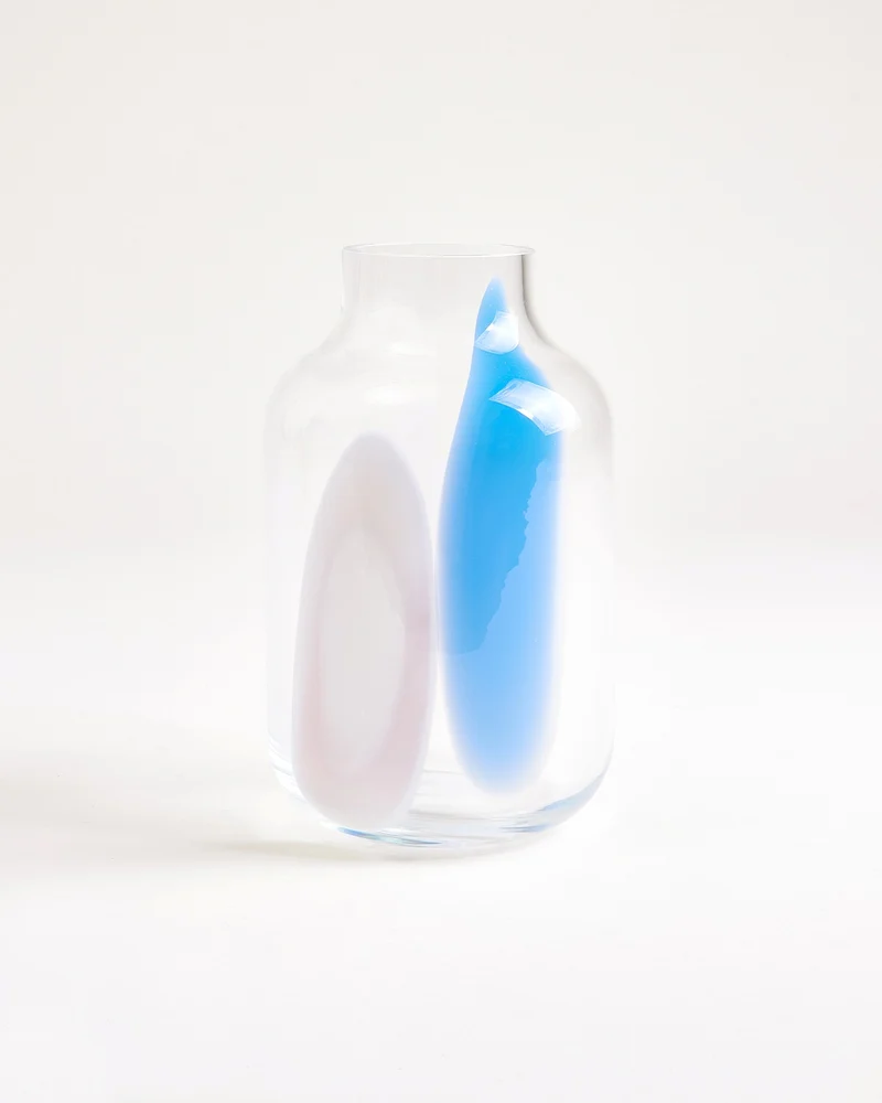 Nuno Glasvase M drops blau weiß