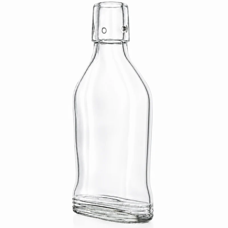 Taschenflasche 200 ml flach mit Fuß Bügelmündung