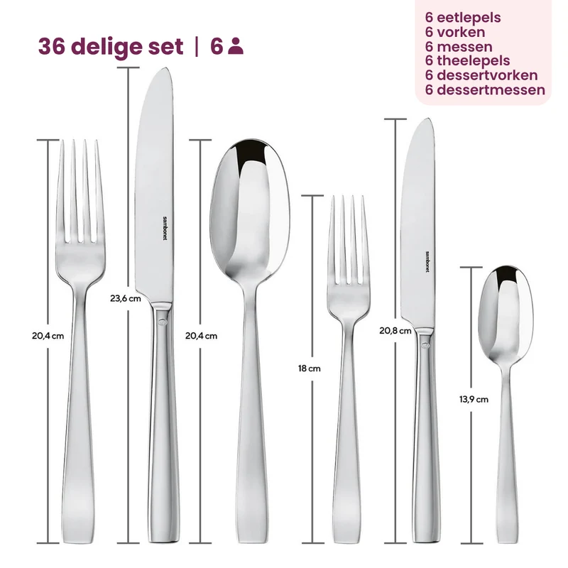 Sambonet Besteckset Flat - Edelstahl - 36-teilig / 6 Personen