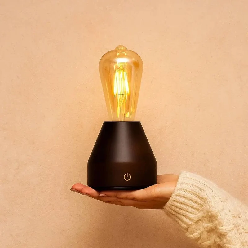 Dunkelbraune wiederaufladbare Tischlampe Zavi | LED, kabellos & 80 Stunden Akkulaufzeit