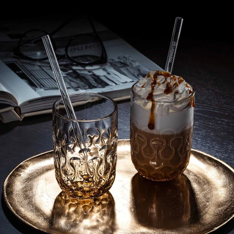 Caramel Macchiato Gläser GOCCE mit Glastrinkhalm 4-teilig