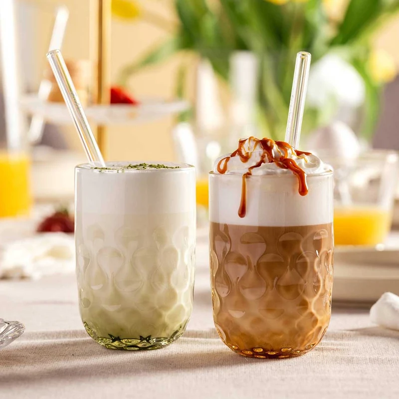 Caramel Macchiato Gläser GOCCE mit Glastrinkhalm 4-teilig
