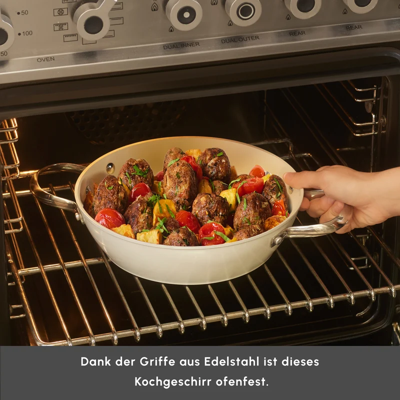 Karaca Swiss Crystal Almond Cream Handle Flache Kasserolle 26 cm