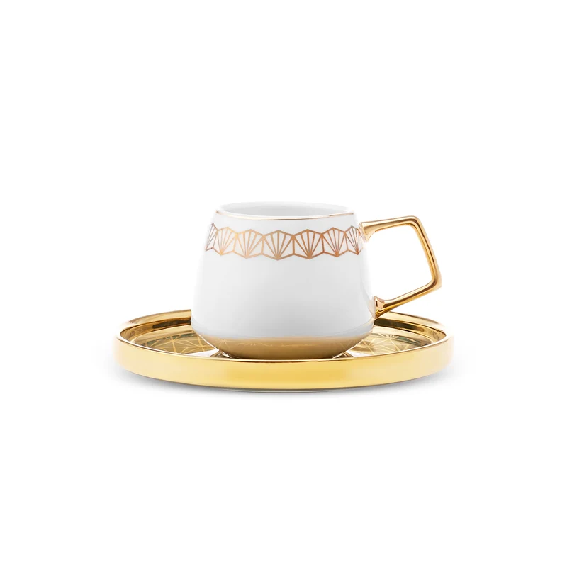 Karaca Verde 12-teiliges Porzellan Espresso Türkischer Kaffeetassen-Set für 6 Personen, 100 ml, Mehrfarbig