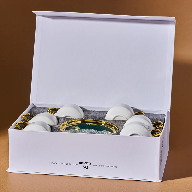 Karaca Verde 12-teiliges Porzellan Espresso Türkischer Kaffeetassen-Set für 6 Personen, 100 ml, Mehrfarbig