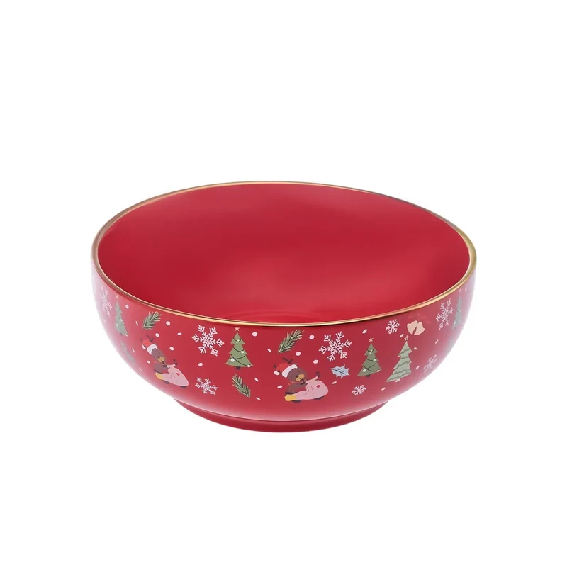 Karaca Weihnachten Porzellan Golden Linie Salat Schüssel, 20 cm, Rot