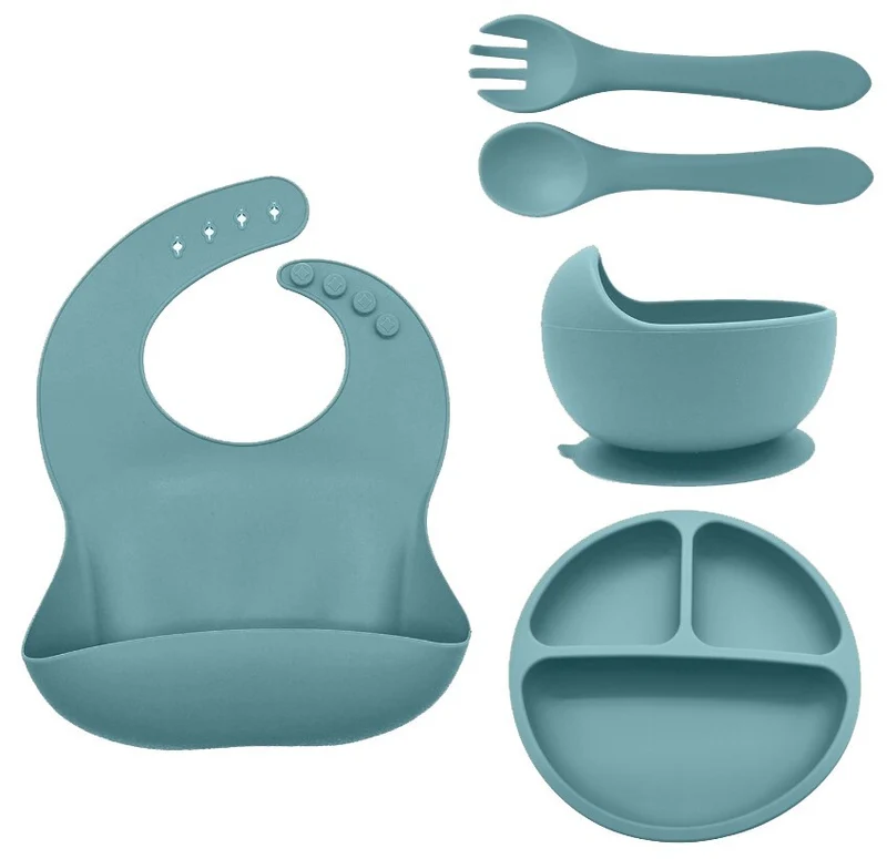 fillikid Baby Geschirr Silikon Set 4-tlg. Lätzchen, Besteck, Teller & Schüssel