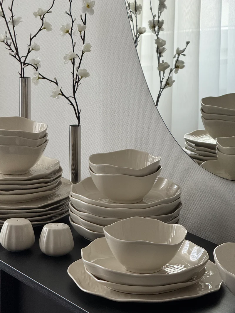 Cermico Beige Geschirr Set 27-teilig