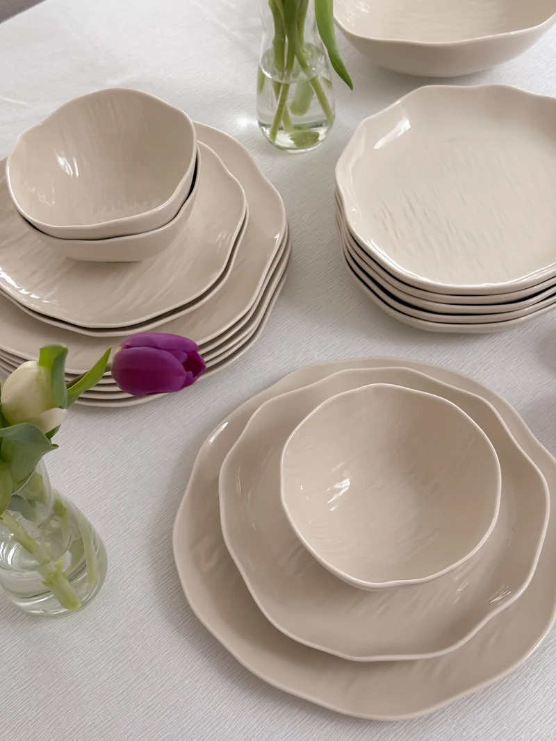 Cermico Beige Geschirr Set 27-teilig