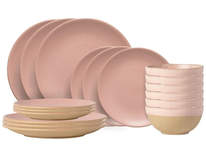 Costa Nova Geschirrset Arenito Mauve Rose 18-teilig / 6 Personen - 6 Speiseteller, 6 Frühstücksteller & 6 Schalen