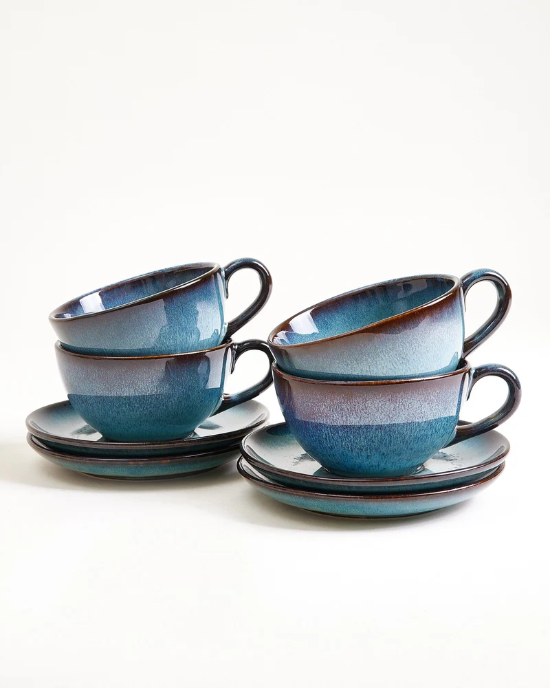 Madeira Teetasse & Untertasse groß classic grünblau 4er-Set