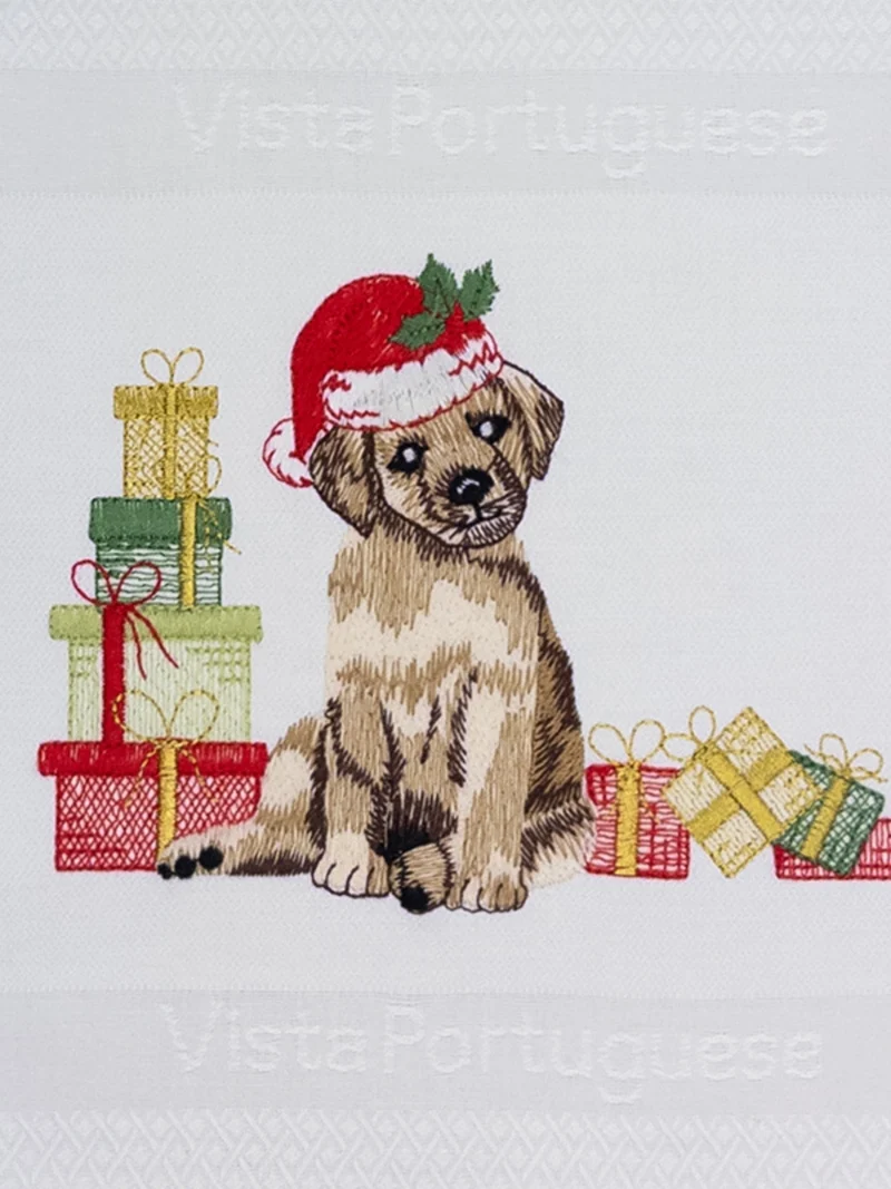 Vista Portuguese Geschirrtuch Christmas Dog weiß 50x70cm