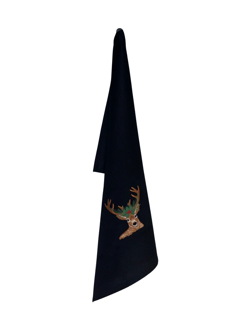 Vista Portuguese Geschirrtuch Christmas Deer Pine schwarz 50x70cm