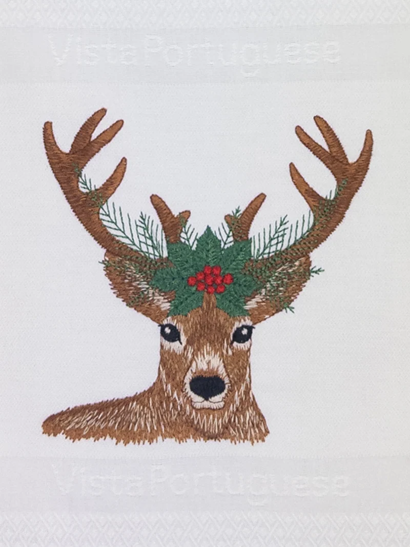 Vista Portuguese Geschirrtuch Christmas Deer Pine weiß 50x70cm