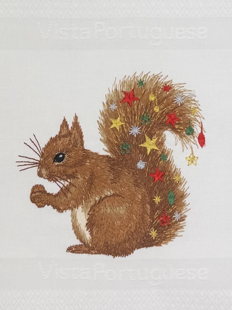 Vista Portuguese Geschirrtuch Christmas Sqirrel weiß 50x70cm