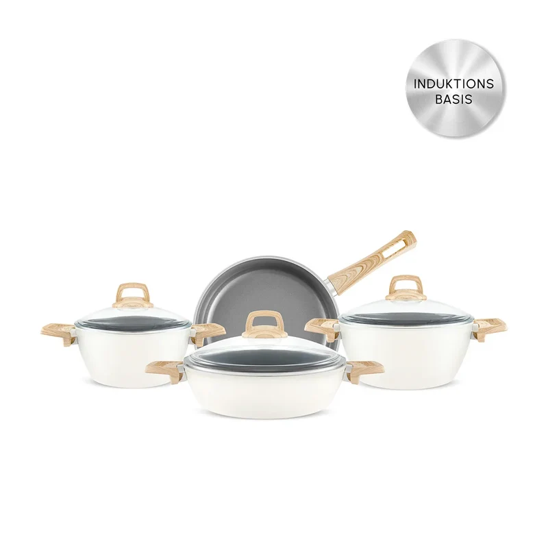 Karaca Swiss Crystal 7-teiliges Kochtopfset, Induktion Basiert, Creme