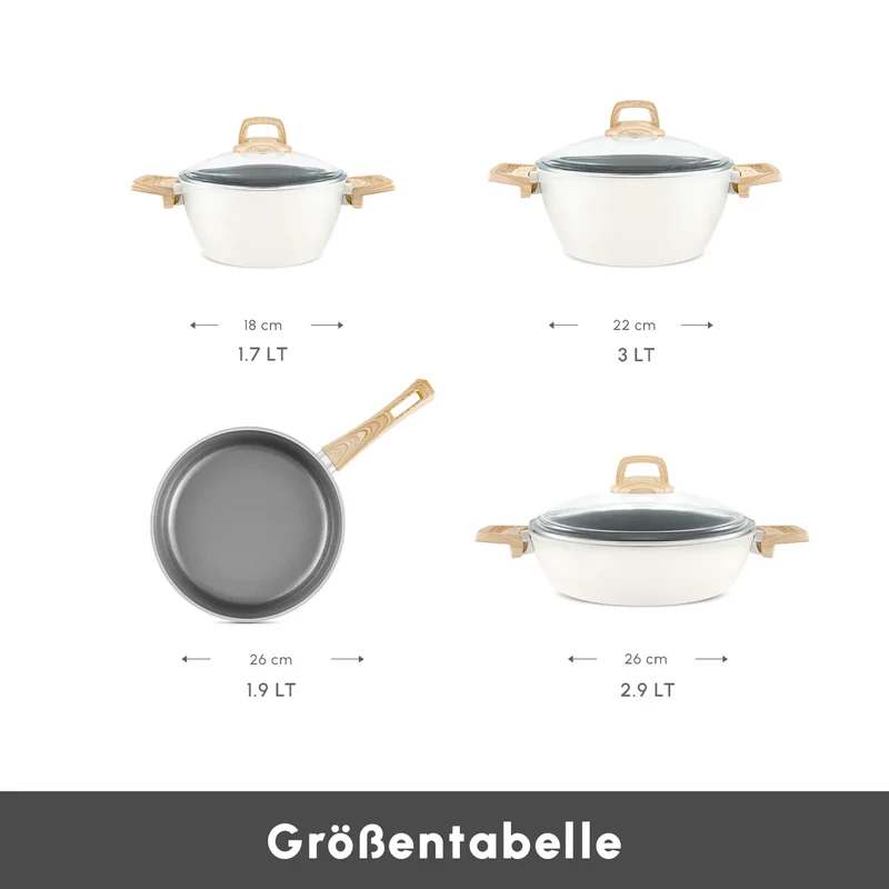 Karaca Swiss Crystal 7-teiliges Kochtopfset, Induktion Basiert, Creme
