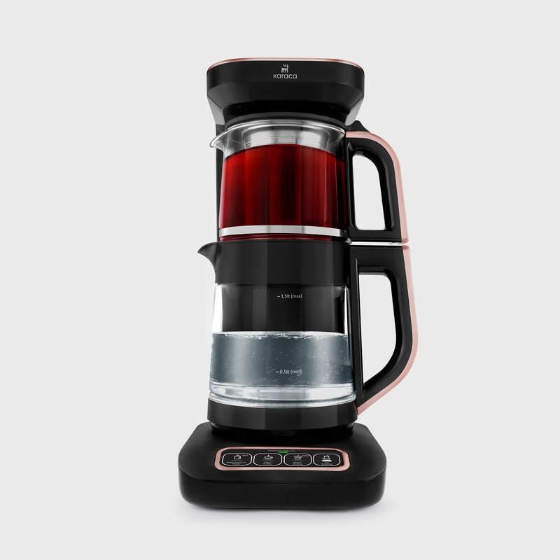 Karaca Robotea Pro Connect 4 in 1 – Intelligente, sprechende Teemaschine mit Glaskörper in Roségold