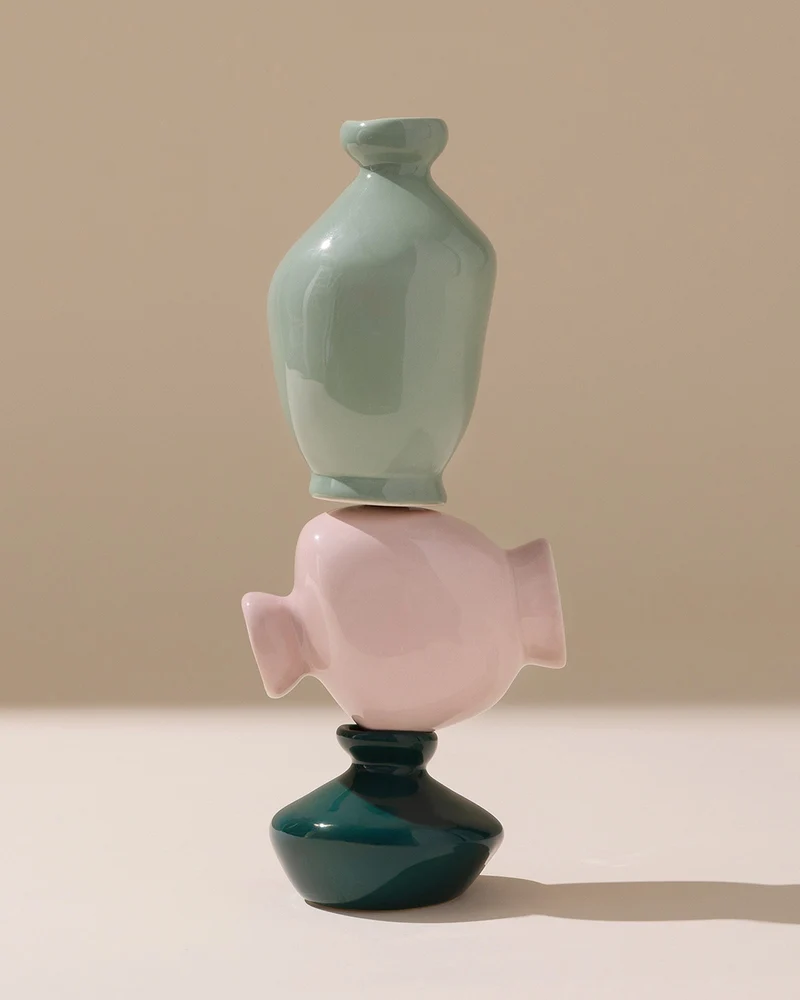Mino Vase S 3er-Set dunkelgrün lila salbei