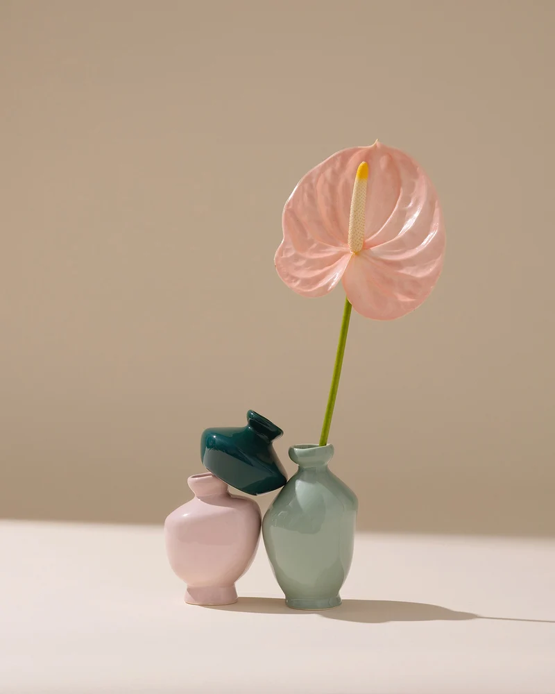 Mino Vase S 3er-Set dunkelgrün lila salbei