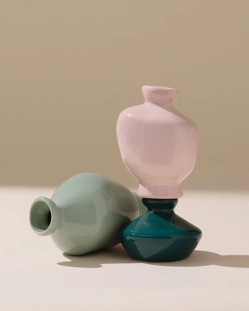 Mino Vase S 3er-Set dunkelgrün lila salbei