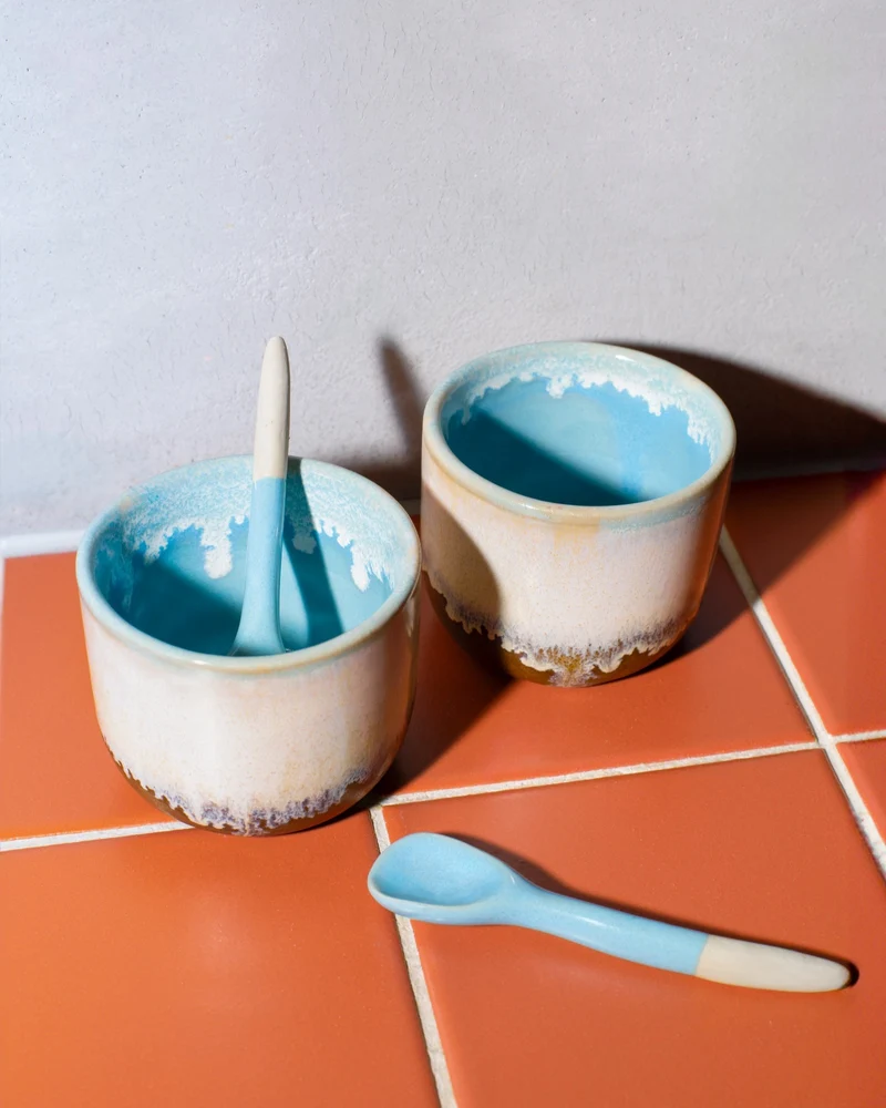 MaM x Mälzer&Fu Becher klein & Löffel hellblau braun