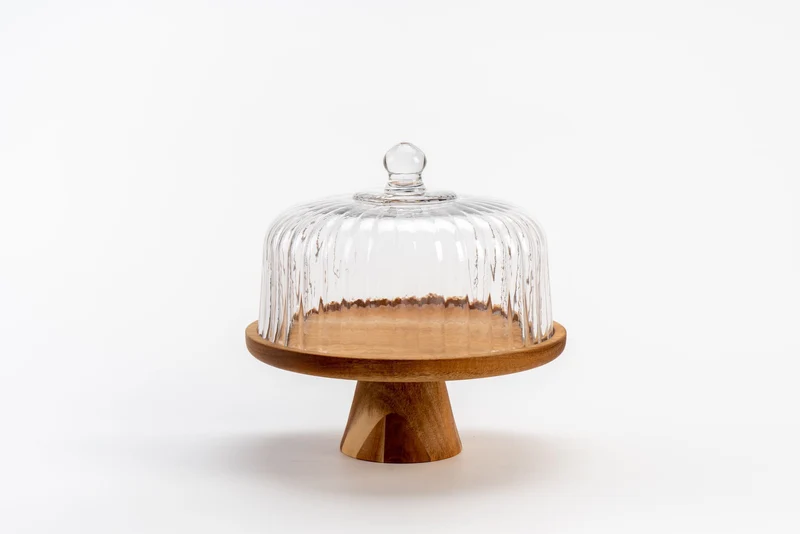 Akazienholz Patisserie klein mit Glasdeckel
