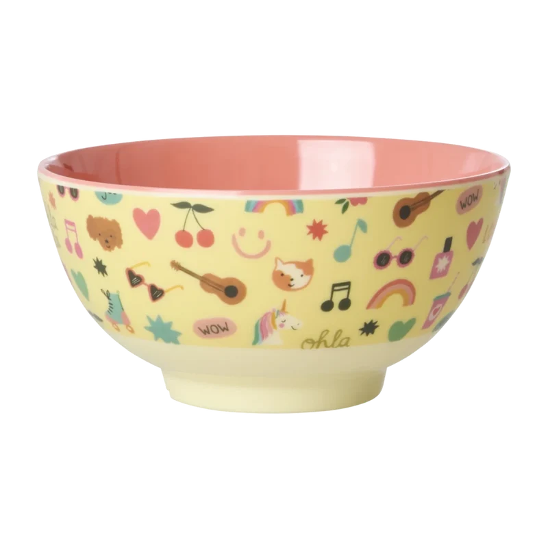 rice Mittelgroße Kinderschüssel Hellgelb - Unicorn Love Print