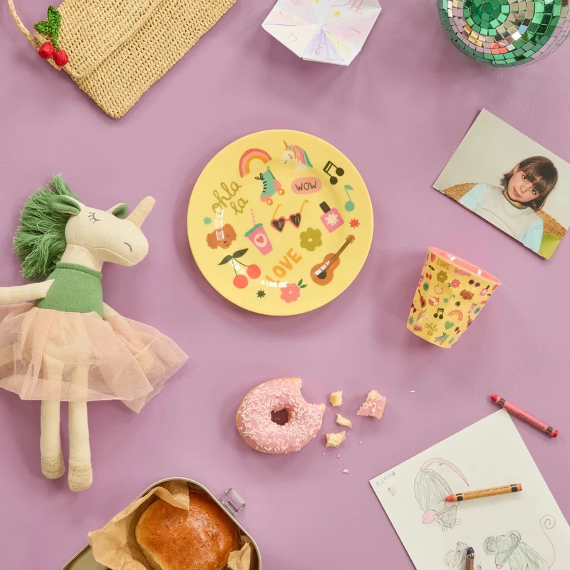 rice Rund Kinderteller Hellbelb- Unicorn Love Print