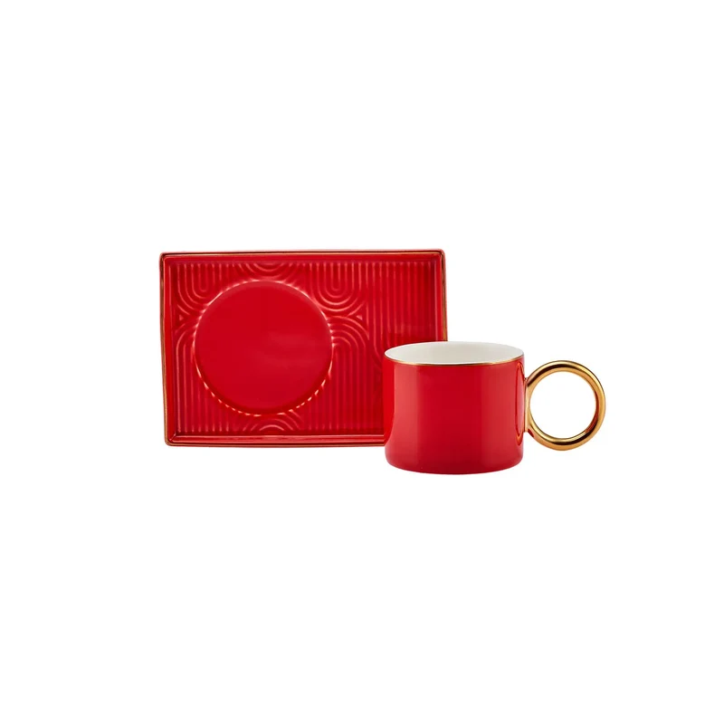 Karaca Soho Kaffeetassen Set, 2 Personen, 80 ml, Rot