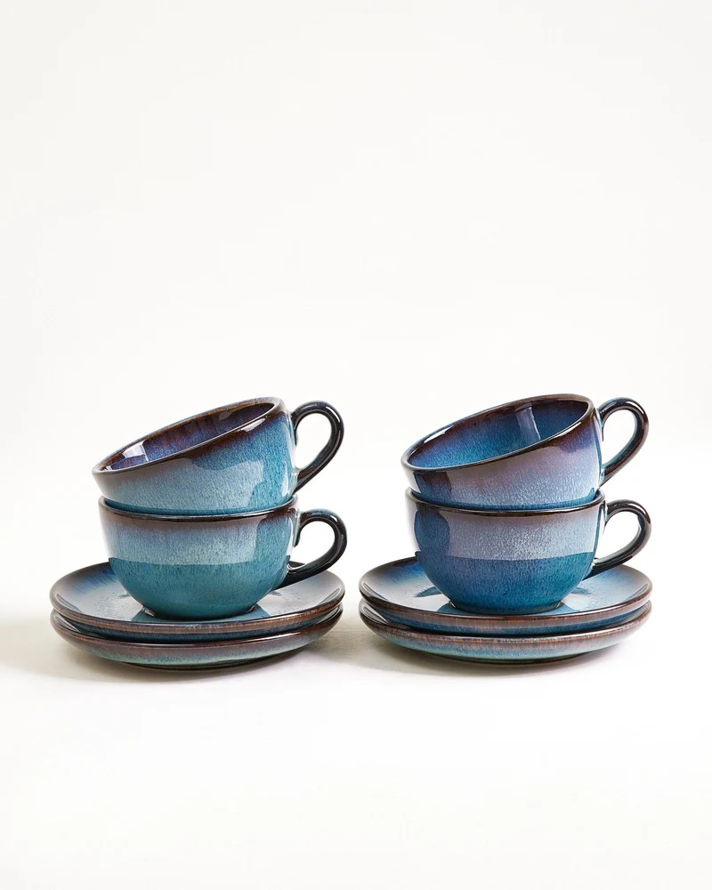 Madeira Cappuccinotasse & Untertasse klein classic grünblau 4er-Set