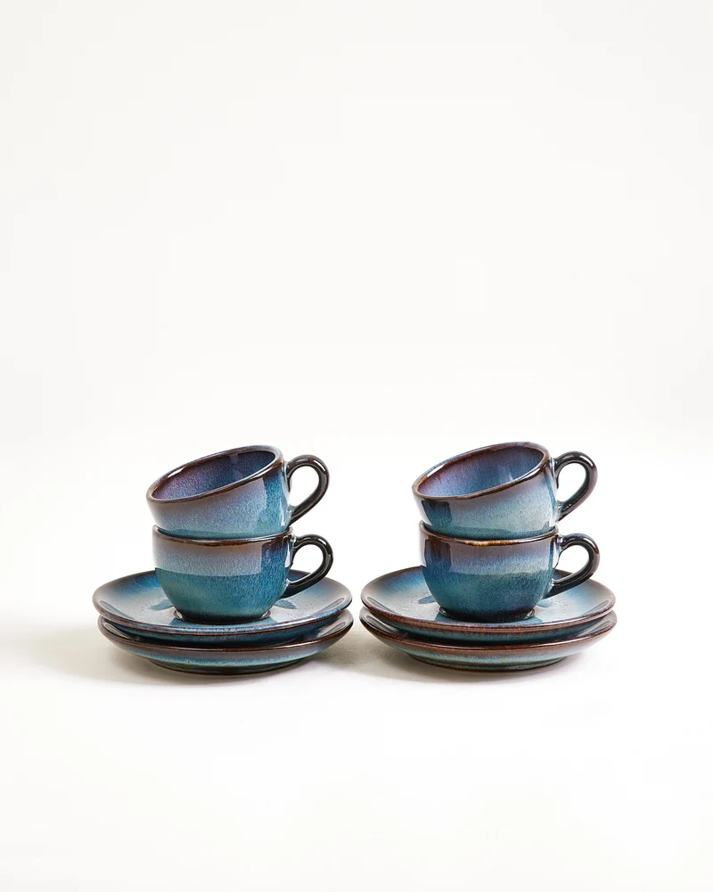 Madeira Espressotasse & Espressountertasse classic grünblau 4er-Set