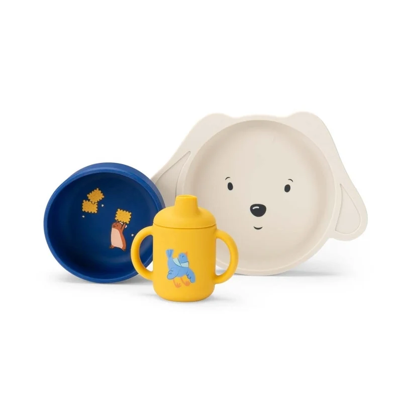 Moulin Roty Puce&Pilou Kindergeschirr-Set Hund Silikon 3-tlg