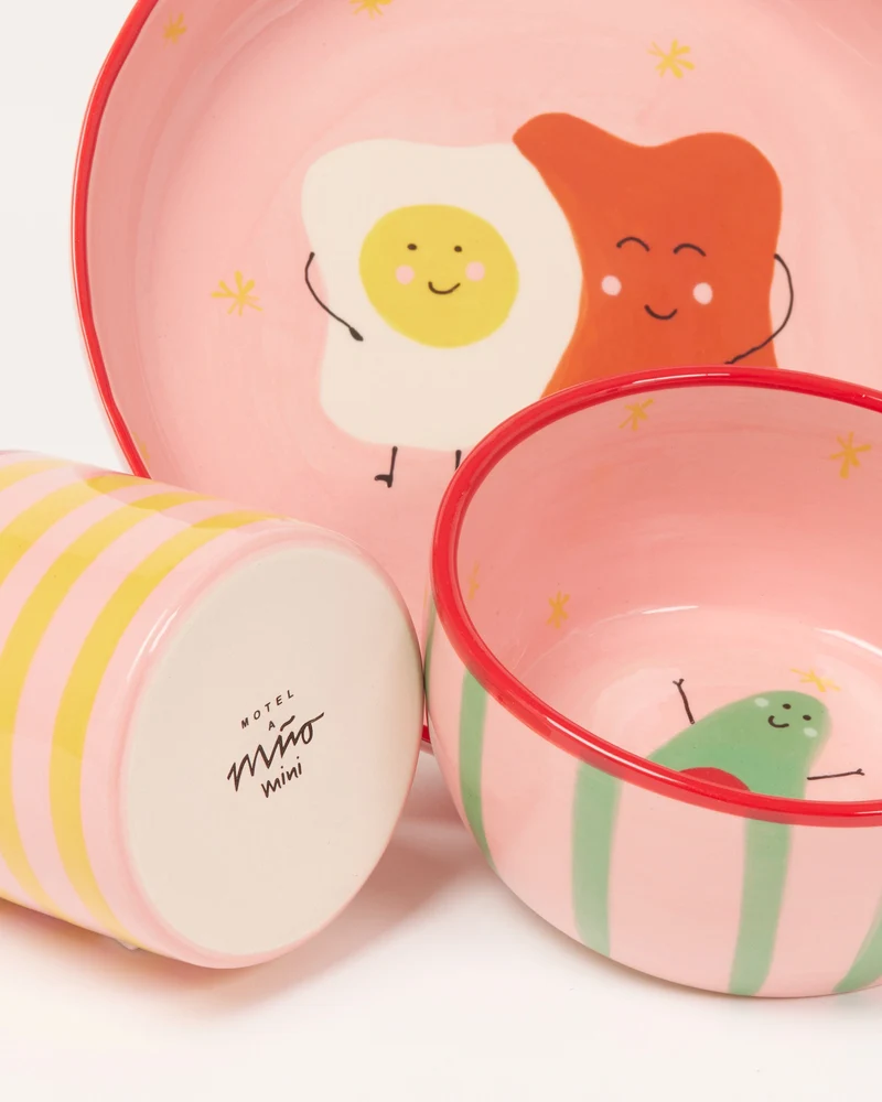 Miio Miini Geschirr-Set rosa rot 3-teilig