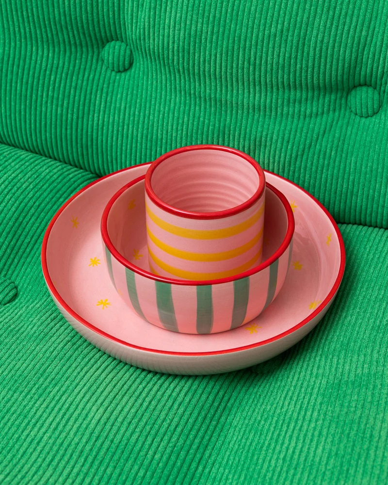 Miio Miini Geschirr-Set rosa rot 3-teilig