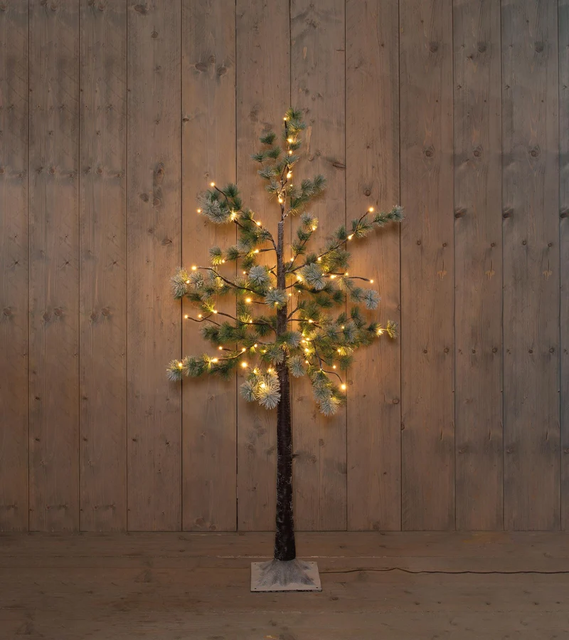 TANNENBAUM MIT SCHNEE 80 LED CLASSIC WARM IP44 TRAFO 150 CM BRAUN
