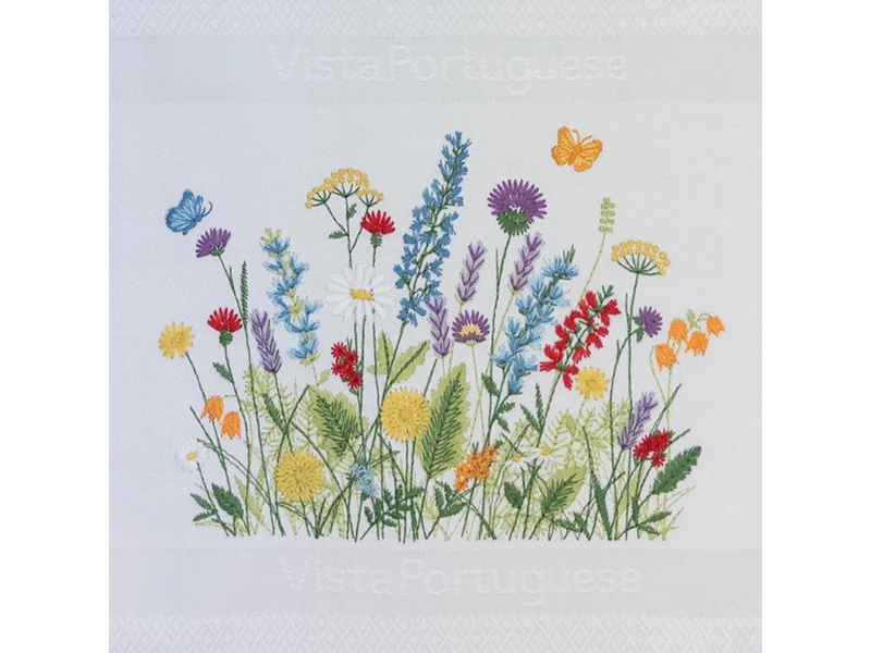 Vista Portuguese Geschirrtuch Flower Meadow weiß 50x70cm