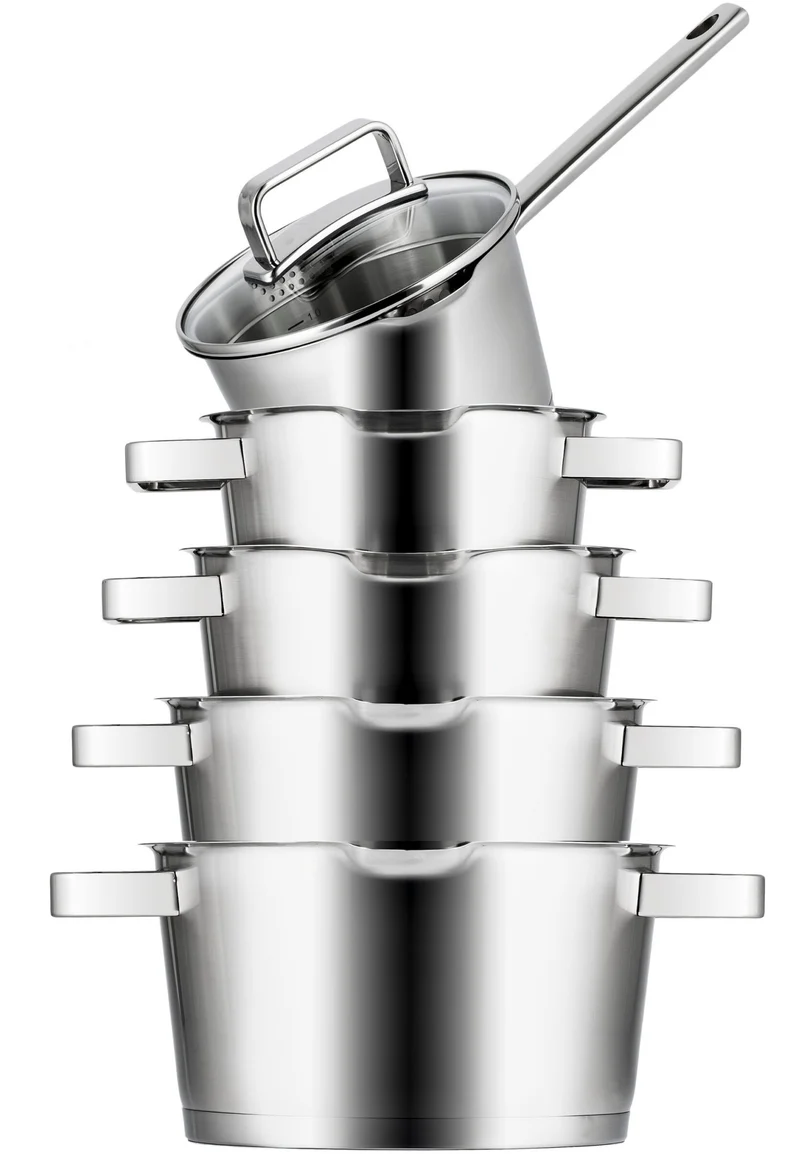 Sola Topfset Diamond 5-teilig – Edelstahl – downdraft-geeignet – Kochtöpfe Ø 16, 18, 20, 24 cm & Stieltopf Ø 16 cm – geeignet für alle Herdarten