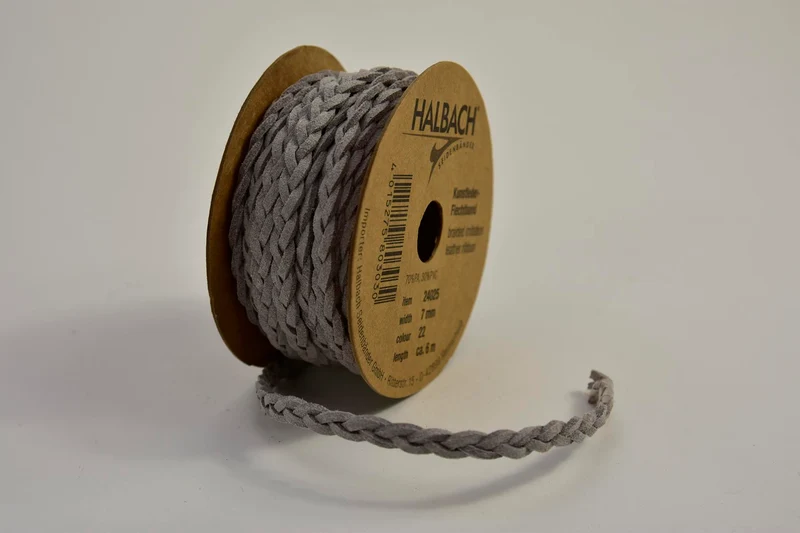 Kunstleder geflochten 7 mm grau